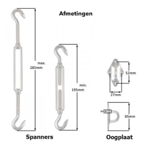 schaduwdoek rvs bevestigingset trapeze